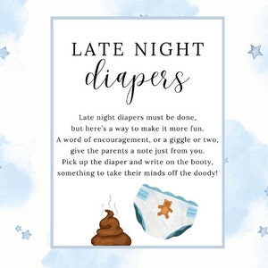 Late Night Diapers Game | Late Night Diapers For Girl and Boy | Diaper Game | Diaper Signing | Diaper Notes | Baby Shower Game Printable