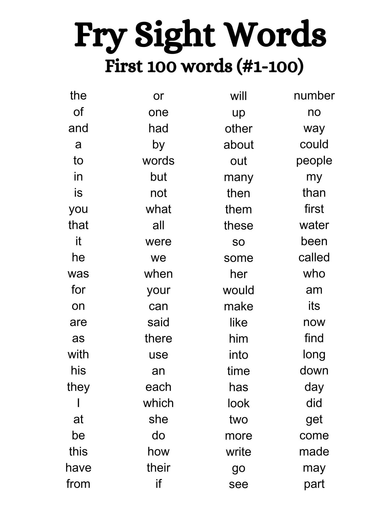 100 Printable Flashcards Fry Sight Words | Prek, Kindergarten, 1st ...