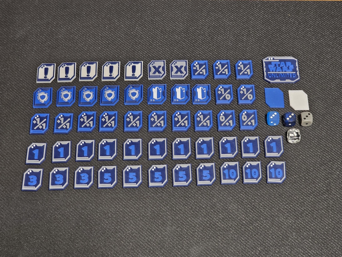 Star Wars Unlimited 3D Printed 52 Token Set with Token Box Bo-Katan Kryze Edition with 2 Score Markers and 4 Colored Dice Counters and 1 Initiative Token
