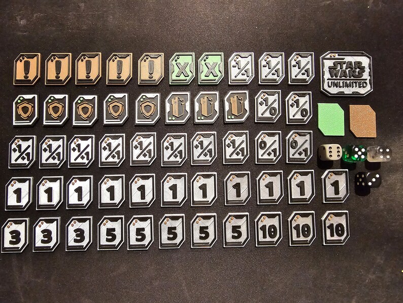Star Wars Unlimited 52 Token Set with Token Box Mandalorian Edition with 2 Score Markers and 4 Colored Dice Counters and 1 Initiative Token.