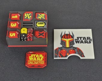 Ensemble de jetons Star Wars Unlimited et boîte à jetons : Gar Saxon
