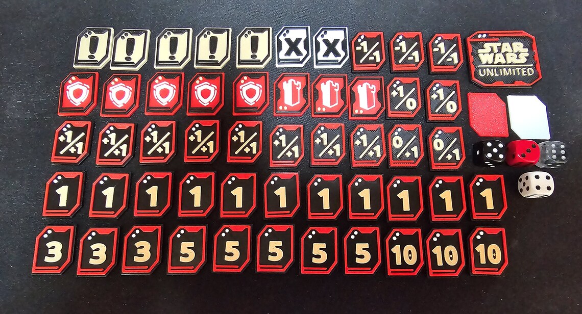 Star Wars Unlimited 3D Printed 52 Token Set with Token Box Darth Maul Edition with 2 Score Markers and 4 Colored Dice Counters and 1 Initiative Token.