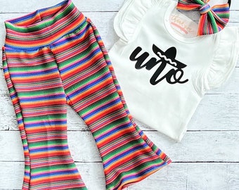 Uno Fiesta 1st Birthday Girl Outfit, Taco Bout A Party ,First Birthday Baby Girl Bell Bottoms, Cinco De Mayo