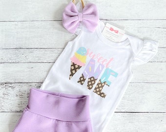 Ice Cream First Birthday Outfit Girl - 1st Birthday Bummie Bloomer Set - Birthday Shirt - Smash Cake Outfit - Niece Aunt Gift