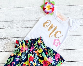 Luau 1st Birthday Girl Outfit - First Birthday Skirt Set - Cake Smash Outfit - Niece Aunt Gift