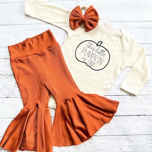 Pumpkin First Birthday Girl Outfit, Baby Girl Flare Bell Bottoms, 1st Birthday Girl Shirt, Fall Birthday Outfit