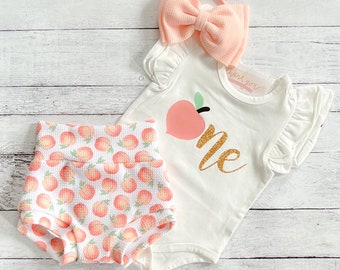 Peach 1st Birthday Outfit - Peach First Birthday Bummies- Peach Bloomer Set -Smash Cake Outfit
