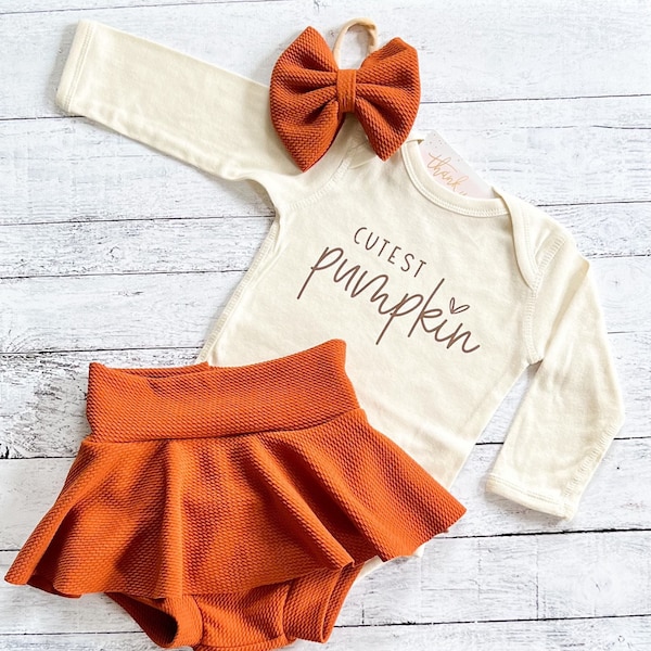 Cutest Pumpkin Fall Outfit Baby Girl, Thanksgiving Skirted Bummie Outfit, Pumpkin Patch Outfit, Niece Aunt Gift
