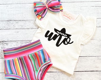 Baby Girl Uno First Birthday Outfit, Serape High Waisted Bloomer Outfit, Mexican Birthday Bummies, Baby Girl Gift