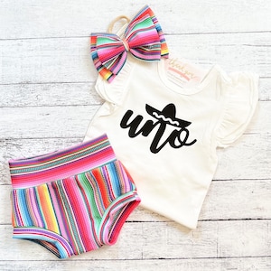 Baby Girl Uno First Birthday Outfit, Serape High Waisted Bloomer Outfit, Mexican Birthday Bummies, Baby Girl Gift