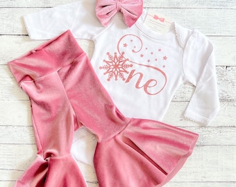 First Birthday Outfit Girl, Winter Birthday Flare Pant Outfit, Pink Velvet Cake Smash Photo Outfit , Niece Aunt Gift
