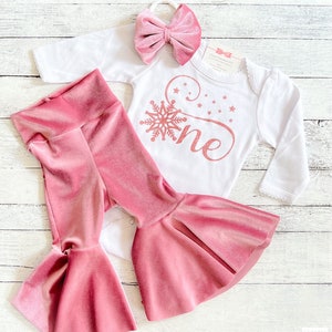First Birthday Outfit Girl, Winter Birthday Flare Pant Outfit, Pink Velvet Cake Smash Photo Outfit , Niece Aunt Gift