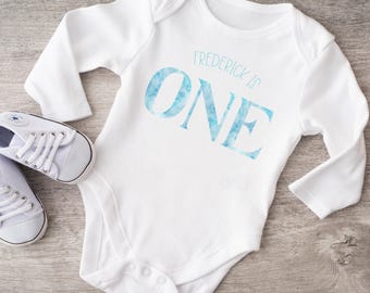 Watercolor Blue First Birthday Shirt - Baby Boy Number One Outfit