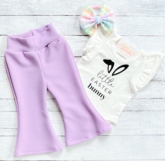 Baby Girl Easter Outfit, Bell Bottom Easter Outfit , Toddler Flare Pants,  Easter Shirt 