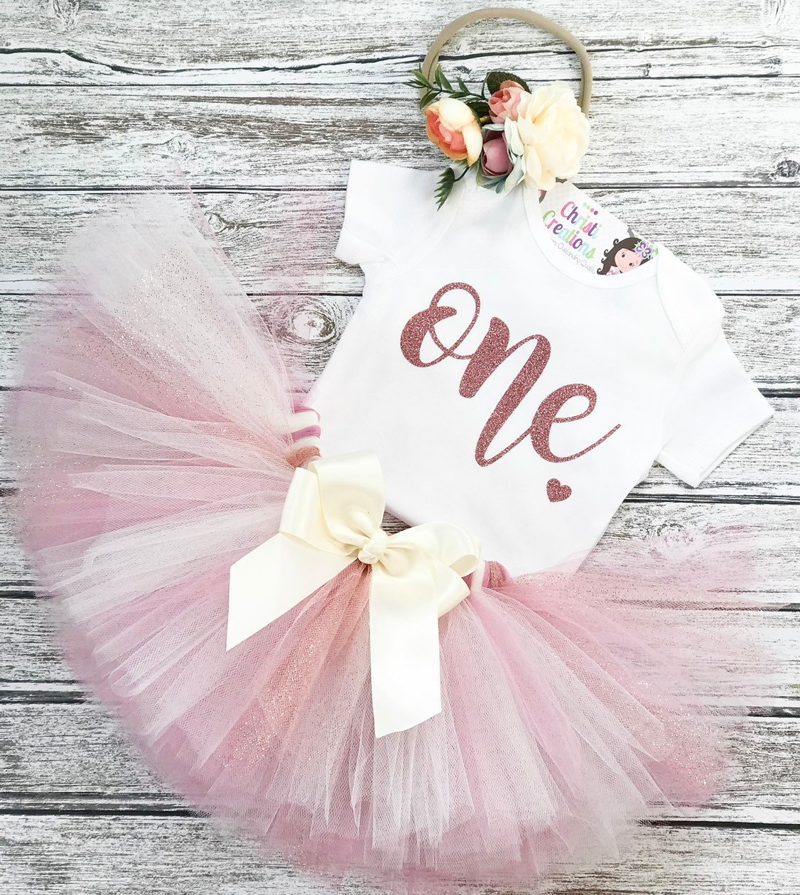 1st Birthday Girl Outfit Rose Gold Tutu Baby Bodysuit Tutu Etsy