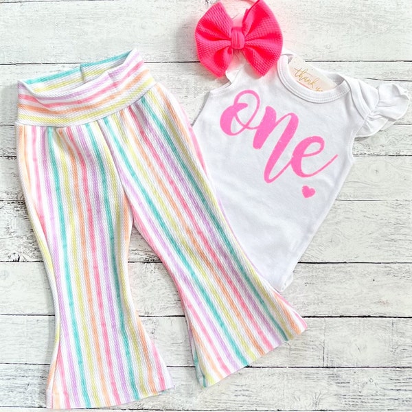 Baby Girl 1st Birthday Outfit - First Birthday Bell Bottoms Outfit - Cake Smash Outfit
