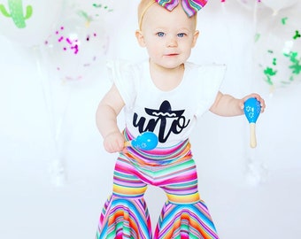 1st birthday outfit Uno, baby girl first birthday Flare Pants, birthday bell bottoms, smash cake outfit