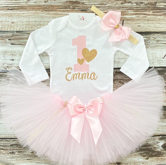 pink and gold first birthday outfit