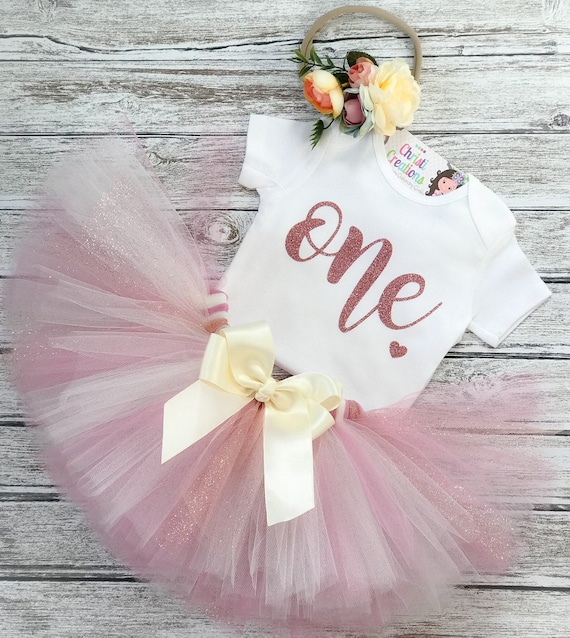pink and gold first birthday outfit