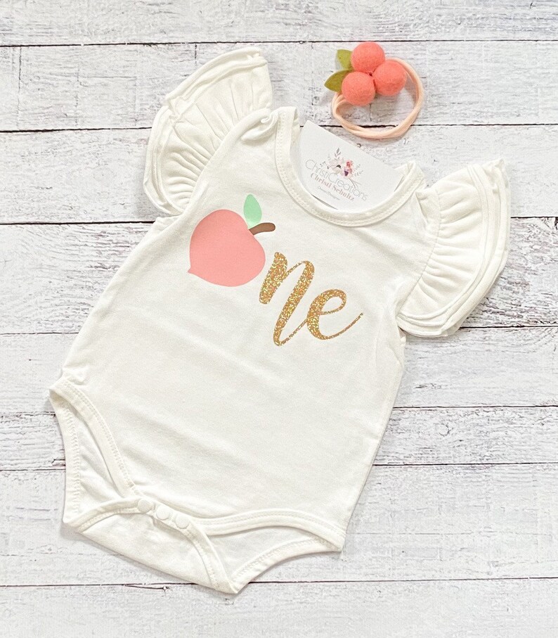 Peaches First Birthday Girl Outfit Baby Girl 1st Birthday Etsy