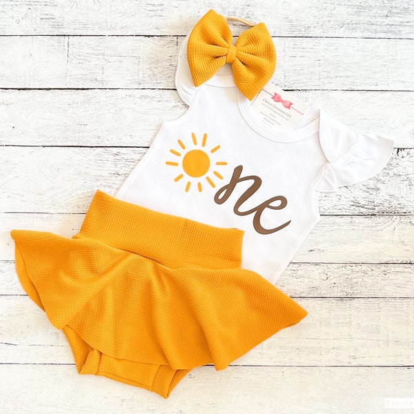 Sun First Birthday Outfit Girl, Sunshine 1st Birthday Skirt Set, Smash Cake Outfit, First Trip Around The Sun