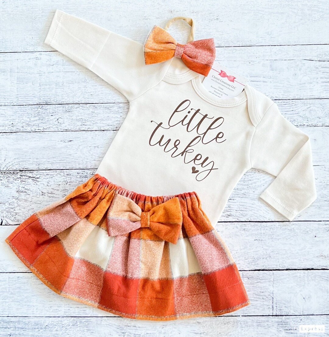 Baby Girl Thanksgiving Outfit, Little Turkey Thanksgiving Skirt Set