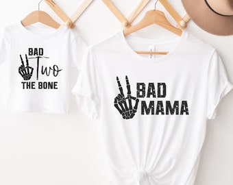 Bad Two The Bone Birthday Matching Family Shirts, 2nd Birthday boy, Skeleton Rock Biker Birthday Party, Mommy and Me Shirts