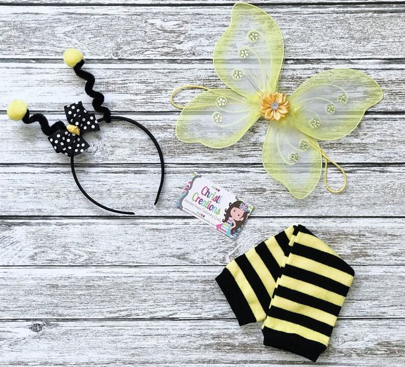 Baby Girl Bumble Bee Costume Antenna Headband and Leg Warmers Baby Girl Halloween Costume Tutu Wings