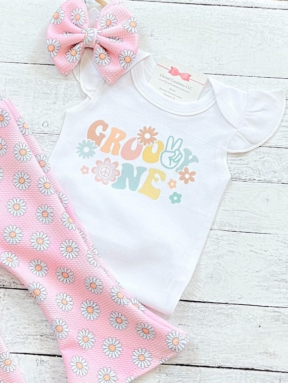 Groovy One 1st Birthday Outfit, Pink Daisy Bell Bottom Pants, Retro Daisy  First Birthday Shirt, Smash Cake Outfit -  Canada