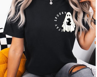 Ghost Cat Halloween Shirt: Spooky Season Tee, Cat Lover Gift (Comfort Colors®)