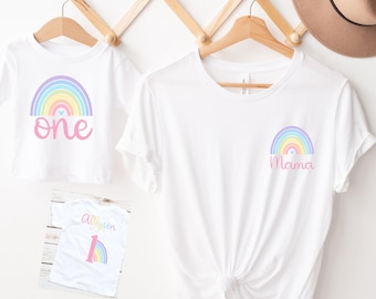 Rainbow First Birthday Outfit: Personalized Family Matching Shirts