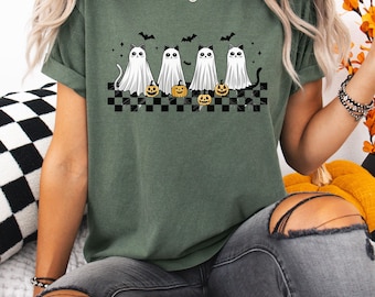 Ghost Cat Halloween Shirt: Spooky Season Comfort Colors Tee
