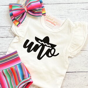 Baby Girl Uno First Birthday Outfit, Serape High Waisted Bloomer Outfit, Mexican Birthday Bummies, Baby Girl Gift image 5