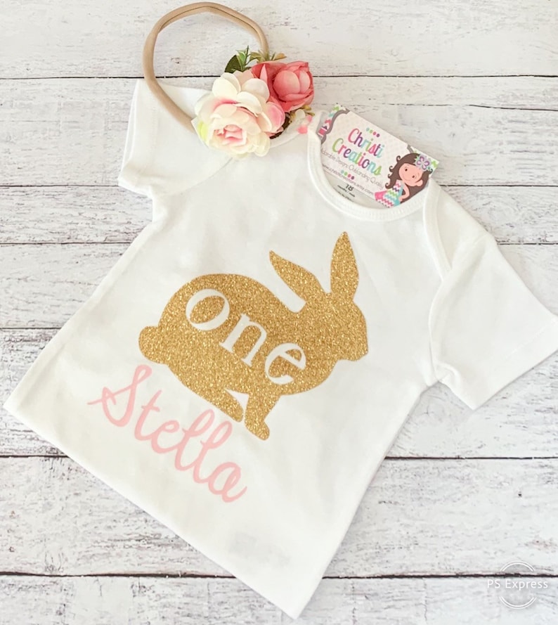 Pink and Gold Birthday Tutu 1st Birthday Outfit Girl Some Bunny is One First Birthday Dress