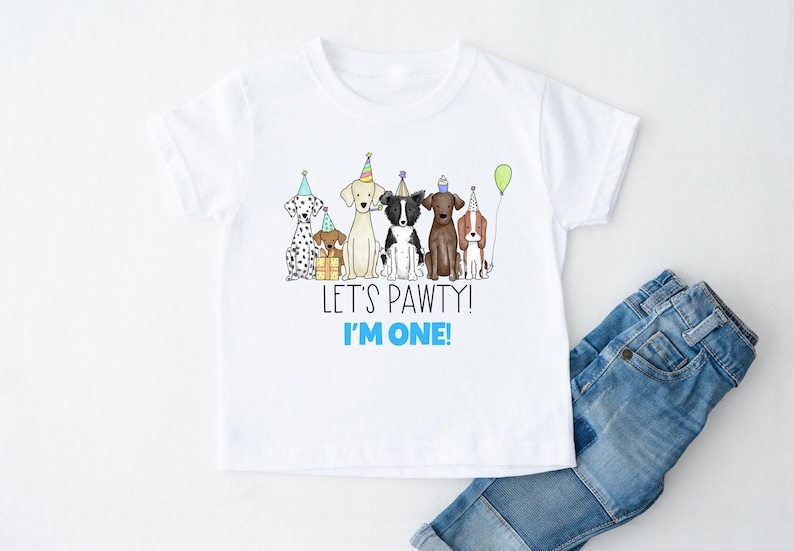 Let's Pawty Puppy birthday shirt, Puppy birthday party, boy birthday shirt, dog party shirt, toddler birthday, Matching Family Shirts afbeelding 3