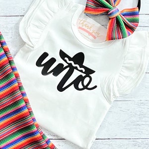 Uno Fiesta 1st Birthday Girl Outfit, Taco Bout A Party ,First Birthday Baby Girl Bell Bottoms, Cinco De Mayo image 2