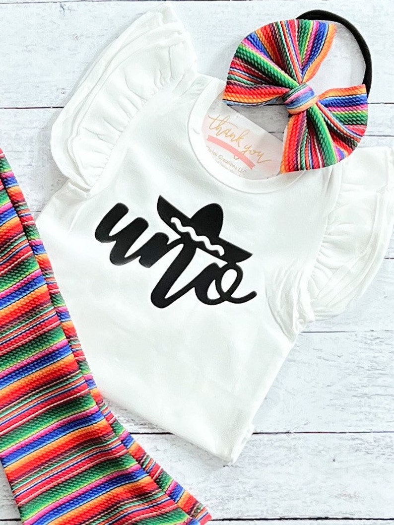 Uno Fiesta 1st Birthday Girl Outfit, Taco Bout A Party ,First Birthday Baby Girl Bell Bottoms, Cinco De Mayo image 2