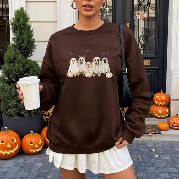 Dogs Dressed as Ghosts Sweatshirt, Cute Dog Halloween Crewneck, Fall Dog Lover Sweatshirt, Spooky Season Gildan Graphic