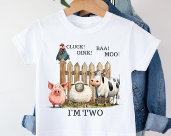 Cluck Oink Baa Moo I'm Two Birthday Shirt, 2nd Birthday Shirt, Farm Birthday Outfit, Farm Animal Birthday, Matching Family Shirts
