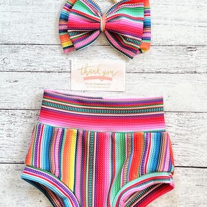 Baby Girl Uno First Birthday Outfit, Serape High Waisted Bloomer Outfit, Mexican Birthday Bummies, Baby Girl Gift Bloomers/Headband