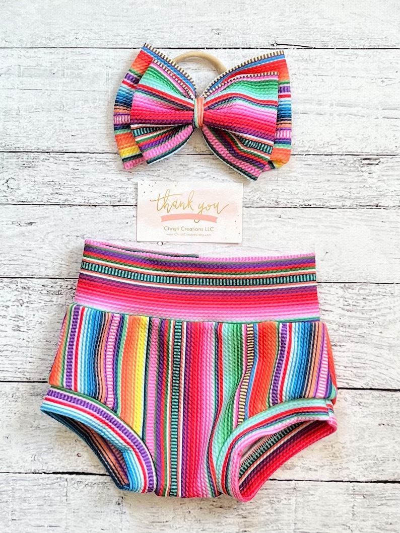 Baby Girl Uno First Birthday Outfit, Serape High Waisted Bloomer Outfit, Mexican Birthday Bummies, Baby Girl Gift Bloomers/Headband