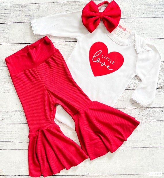 Baby Girl Valentines Day Outfit Little Love Valentines Shirt Granddaughter Gift New Baby Gift Valentines Flare Pants Etsy Canada