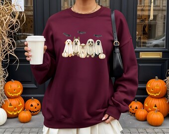 Dogs Dressed as Ghosts Sweatshirt, Cute Dog Halloween Crewneck, Fall Dog Lover Sweatshirt, Spooky Season Gildan Graphic