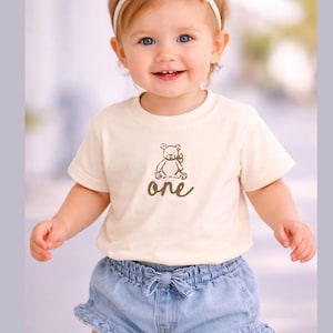 Minimal Teddy Bear Birthday Shirt, Neutral Baby Outfit, First Birthday Boy Girl
