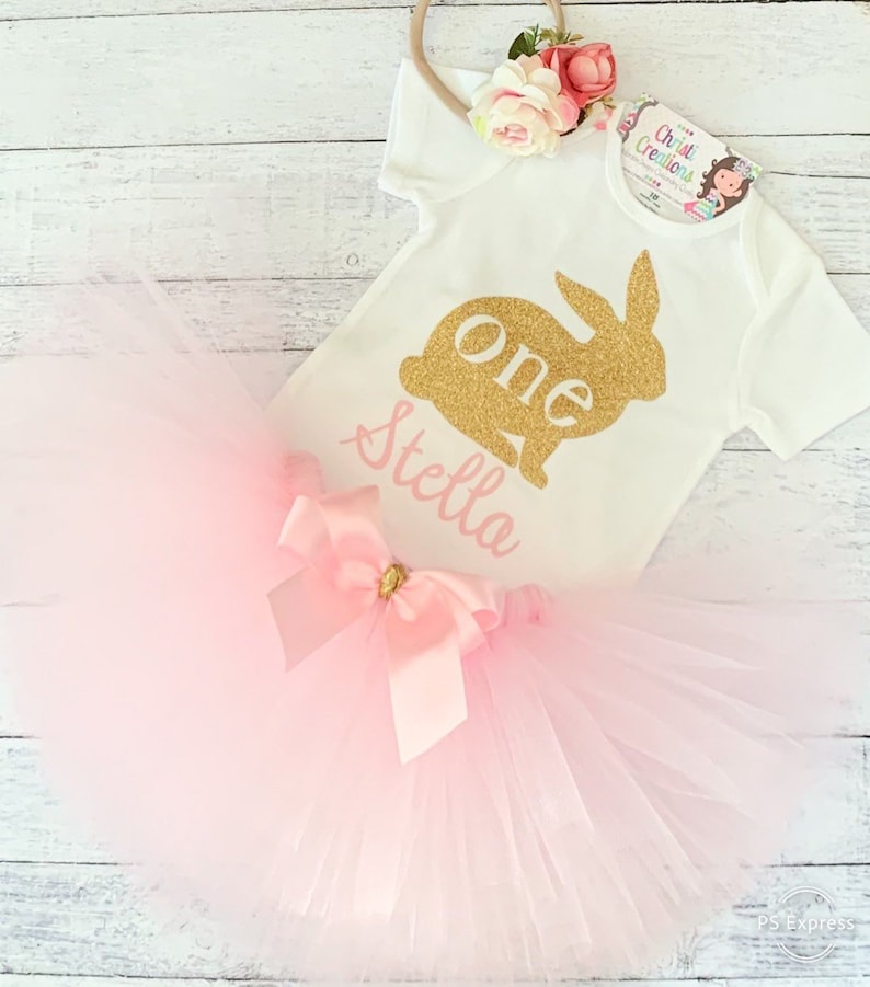 Pink and Gold Birthday Tutu 1st Birthday Outfit Girl Some Bunny is One First Birthday Dress