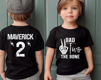 Bad Two the Bone 2nd Birthday Shirt, Spooky Skeleton Tee