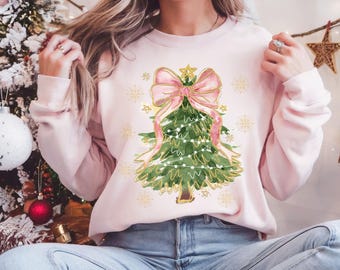Christmas Tree Bow Shirt: Women&#39;s Coquette Holiday Sweatshirt