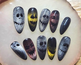 Halloween Press On Nails: kattenooggeesten, spookachtige gezichten