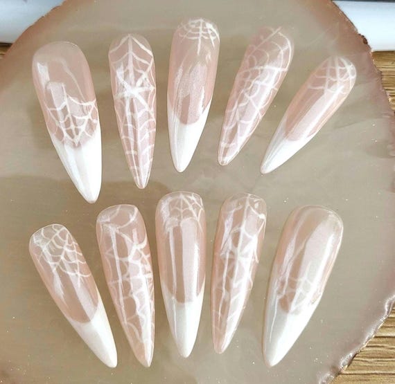 Spider Web inspired donut glazed french nails / Stilleto soft gel tips press on nails
