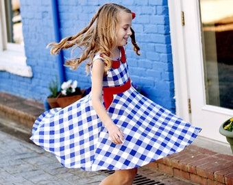 Patriotic dress Ready to Ship red white blue dress   Checkerboard dress plaid Memorial Day dress 4th of July girl dress Military homecoming